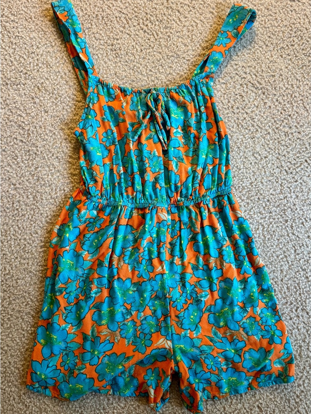 Orange Floral Romper with Blue Print